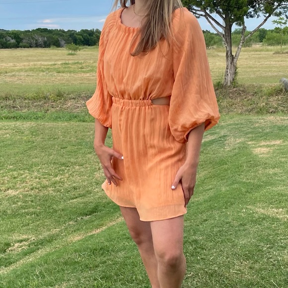 VICI Dolls Orange Kaiga Blackless Short Plisse Dress - Picture 3 of 11